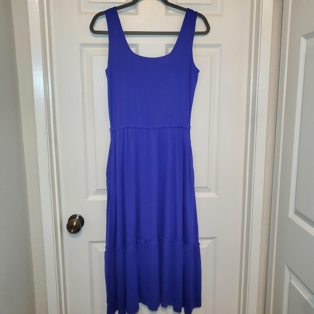 Jason Wu Blue Knit Midi Dress Casual Smocked Pockets Ruffle Hem Women's S